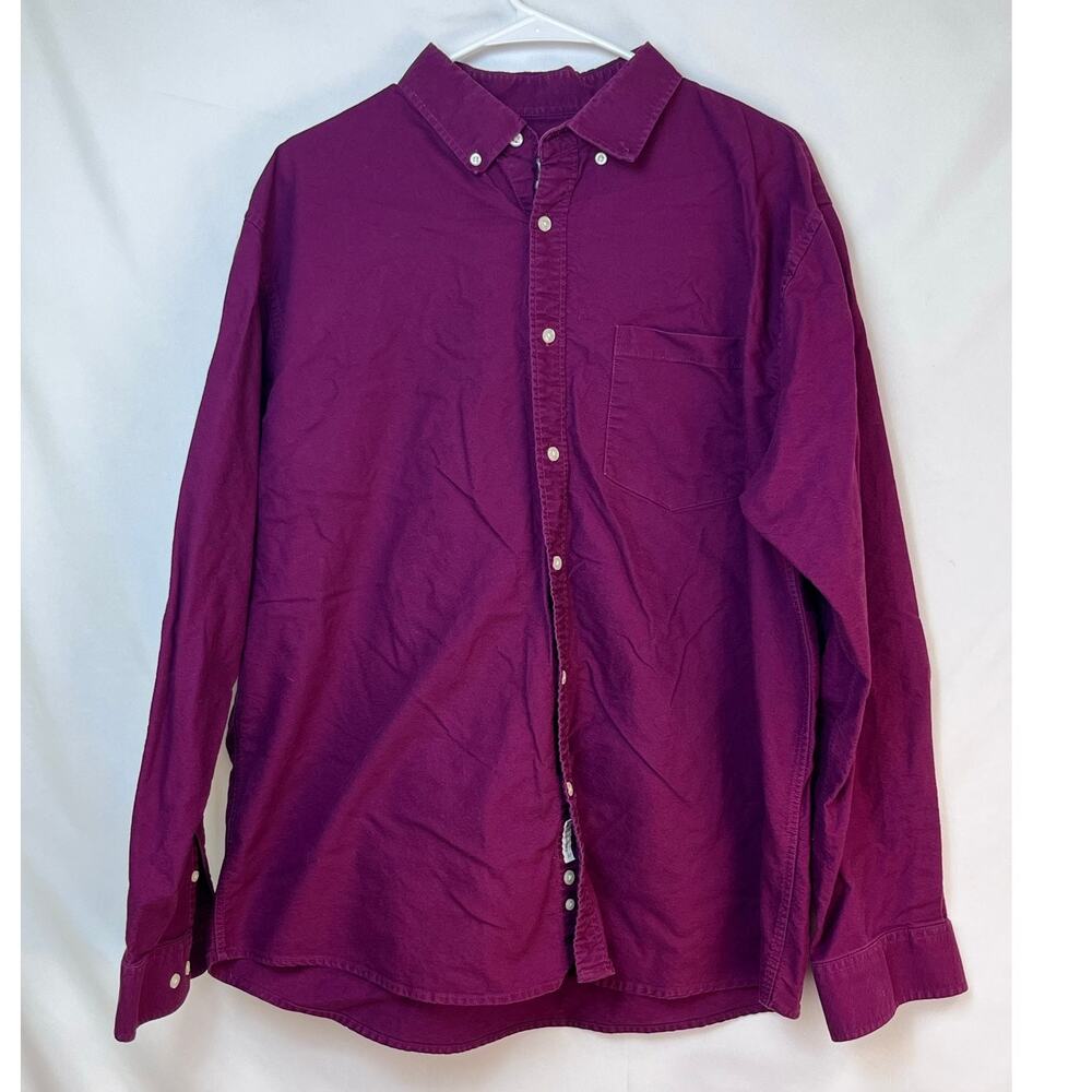 Mocotono Men's Maroon Long Sleeve Button Down Preppy Shirt-L